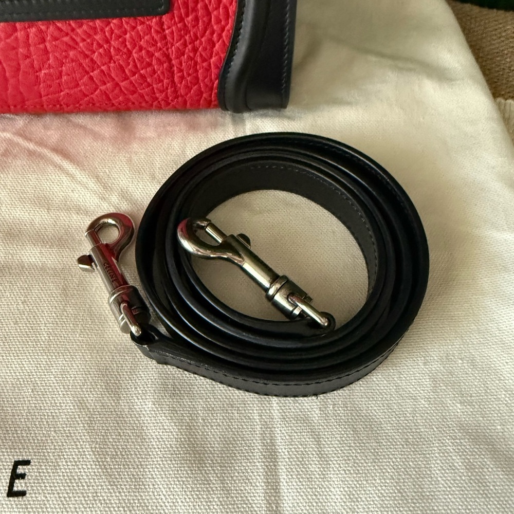 Celine Nano Luggage Tote Red/Black Leather & Suede Authentic - Picture 7 of 10